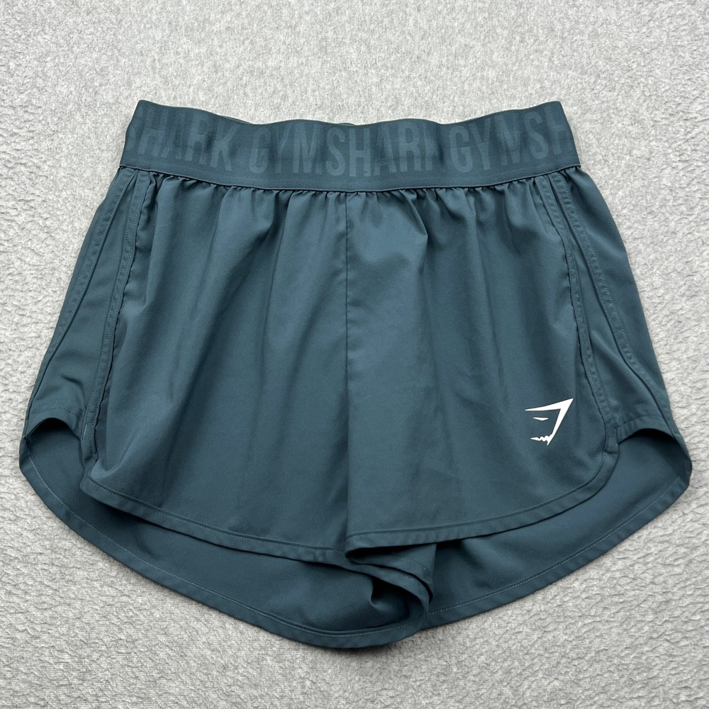 Gymshark Training Loose Fit Shorts Womens Small Teal Logo Waistband Gym GLSH4718